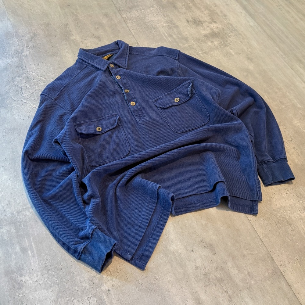 Vintage VTG Y2K 2000's 00's Eddie Bauer Navy Blue Heavy Cotton Henley Shirt
